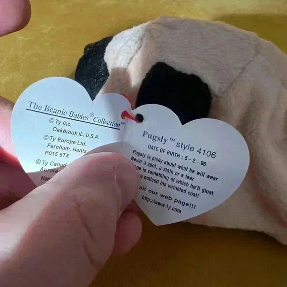 Ty Beanie Baby Pug "Pugsly" W/ Tags 8" Long 1996 * SKU 29, 67 - Picture 4 of 4